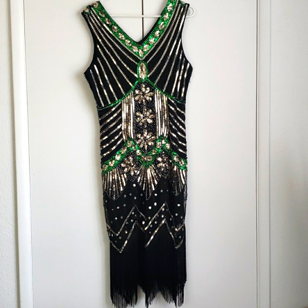 1920s Flapper Beaded and Sequin Dress